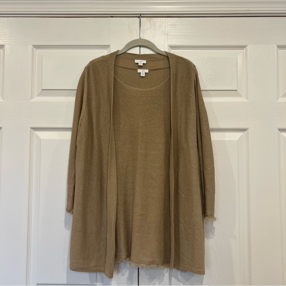 J. Jill Shell Tank Open Front Cardigan Set Fringe Sleeve Womens Large Petite
